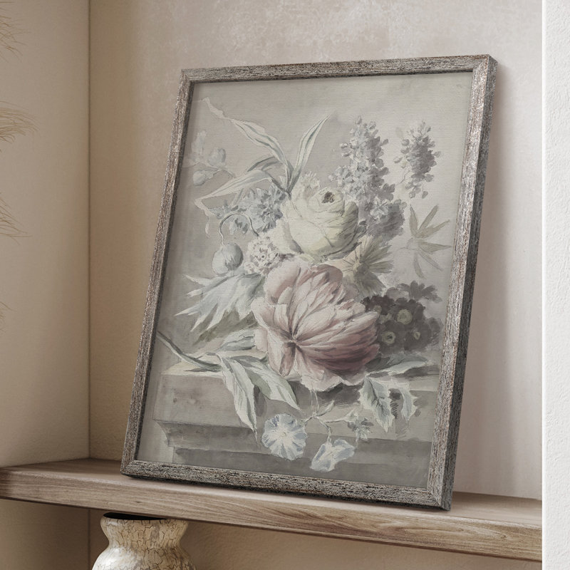 Impression florale vintage encadrée Lxxxix - bois massif, H 15 po x l 12 po
