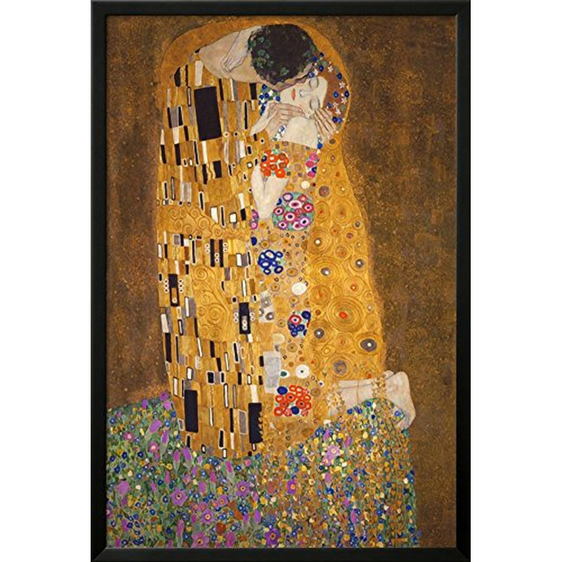 «The Kiss, Le Baiser» par Gustav Klimt, reproduction d'art encadrée