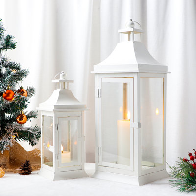 2 Piece Metal Outdoor Candle Lanterns Set