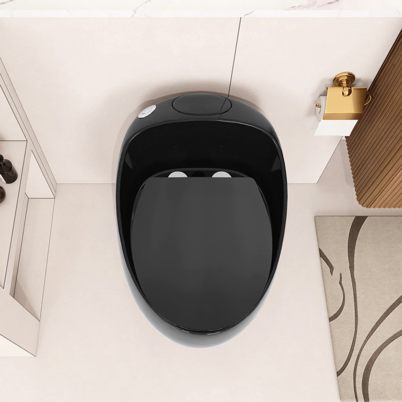 Single Flush 1.28 Egg Shape Glossy Black Toilet, Multiple Glazed Surface, Easy - To Clean, 26.7 In Depth, 27.6 Package Height Seamless Ceramic One Piece, Quick Release Seat For Convenient Cleaning,