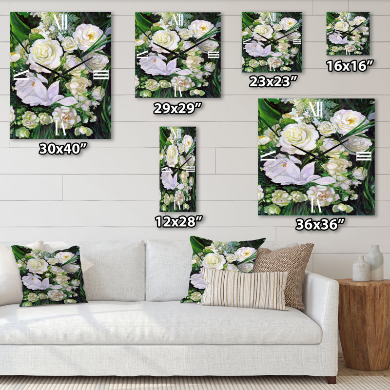 Bouquet de roses blanches - Horloge murale traditionnelle, Petit