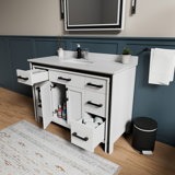Dark Grey Bath Vanity 48 in. W x 22 in. D, White Quartz Top and 34 in. Mirror