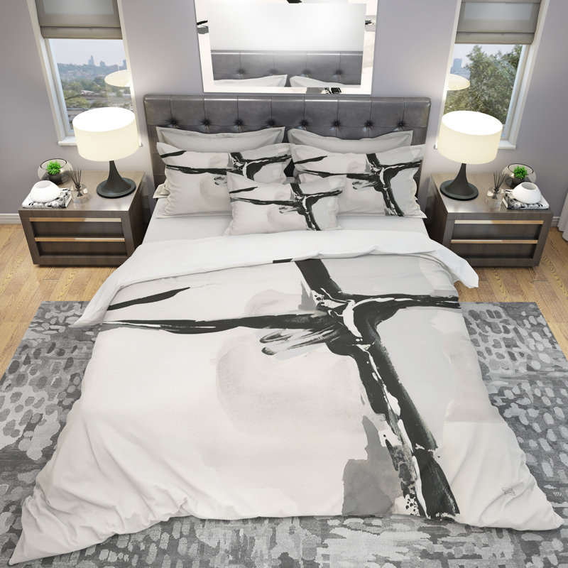Abstract Neutral II - Ensemble de housse de couette moderne Mid-Century - Microfibre de polyester