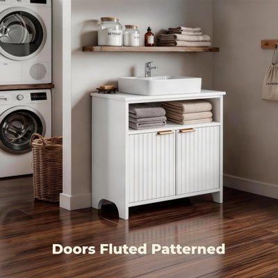 Armoire de meuble-lavabo blanche avec 2 portes et 1 tablette sans plateau