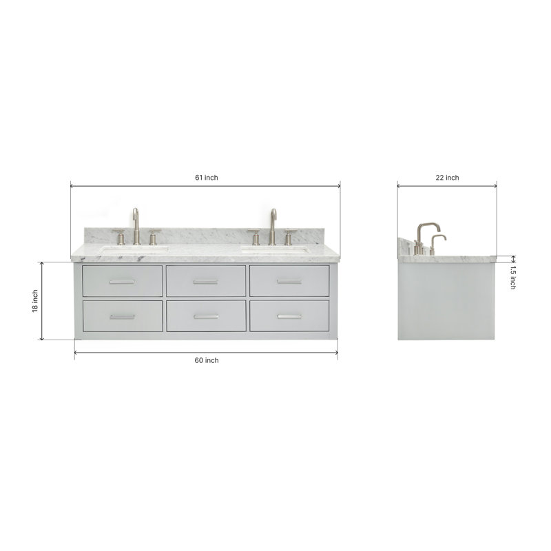 73'' W Double Vanity, Gray, Brushed Nickel, 61"