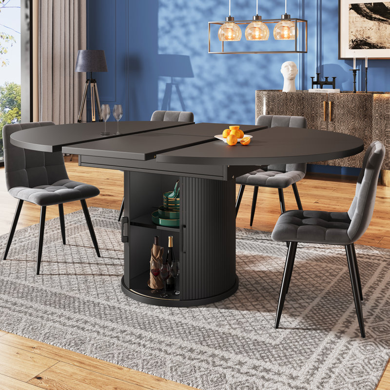 Extendable Round Dining Table, Matte Black