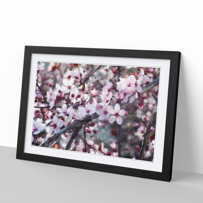 Pink Cherry Blossom Flowers Vol.8 - Framed Print, 27cm H x 36cm W x 2cm D, Black Framed