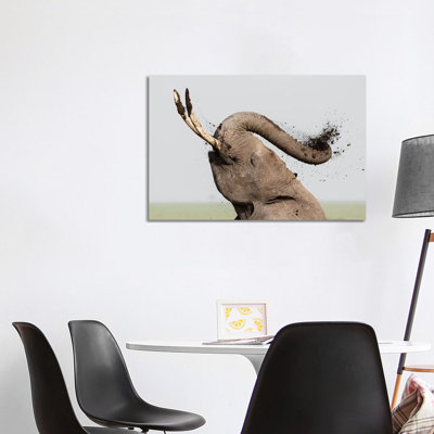 Africa, Kenya, Amboseli National Park. Elephant Spraying Mud Sunscreen by Jaynes Gallery - Wrapped Canvas Print