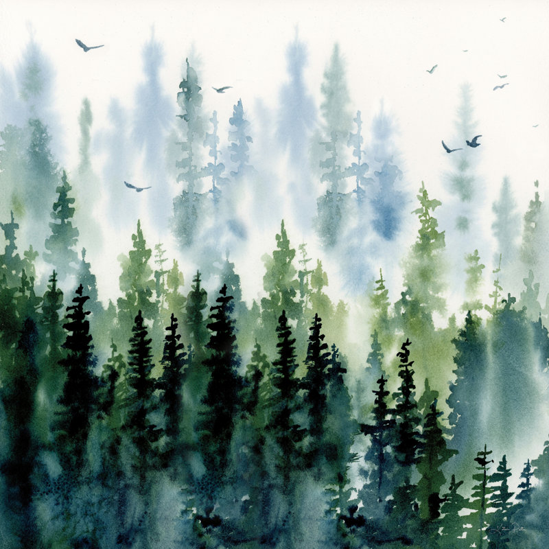 Soirée Treeline Sq, H 20 po x l 20 po x P 1,25 po, Imprimé avec cadre noir, Blanc