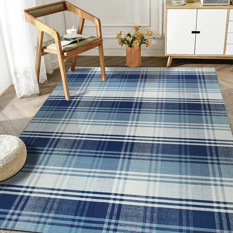 Tapis bleu tissé à la main Ziv, Rectangle 9 pi x 12 pi