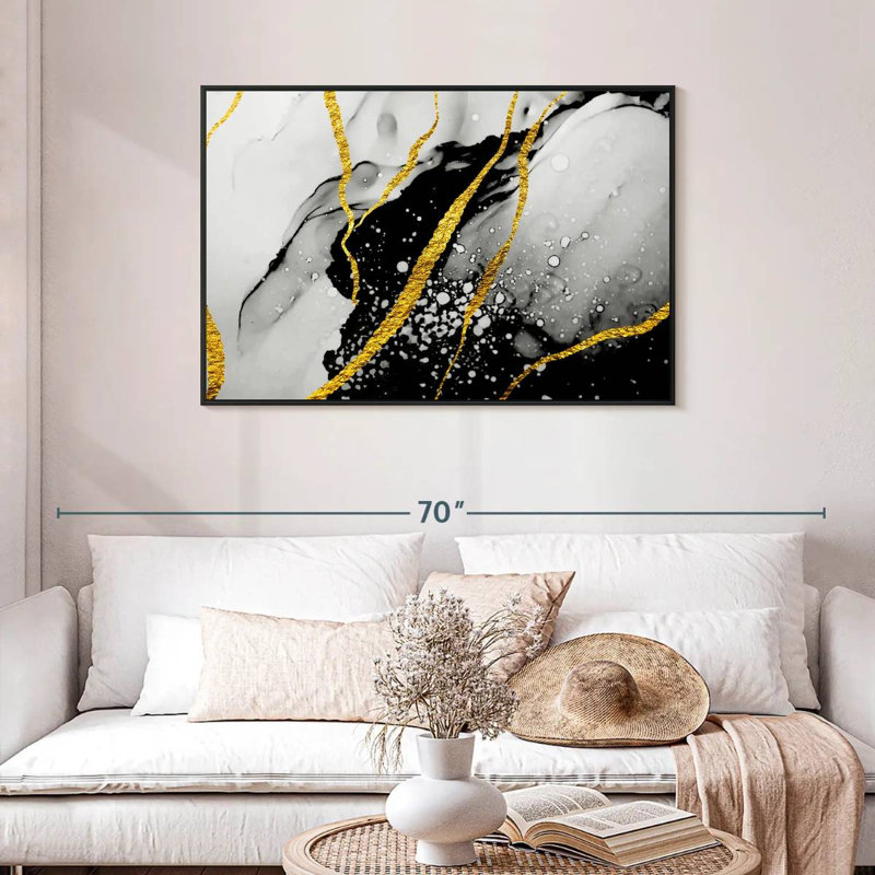 Feuille d'or Catriona, Cadre flottant noir, 43 po x 29 po