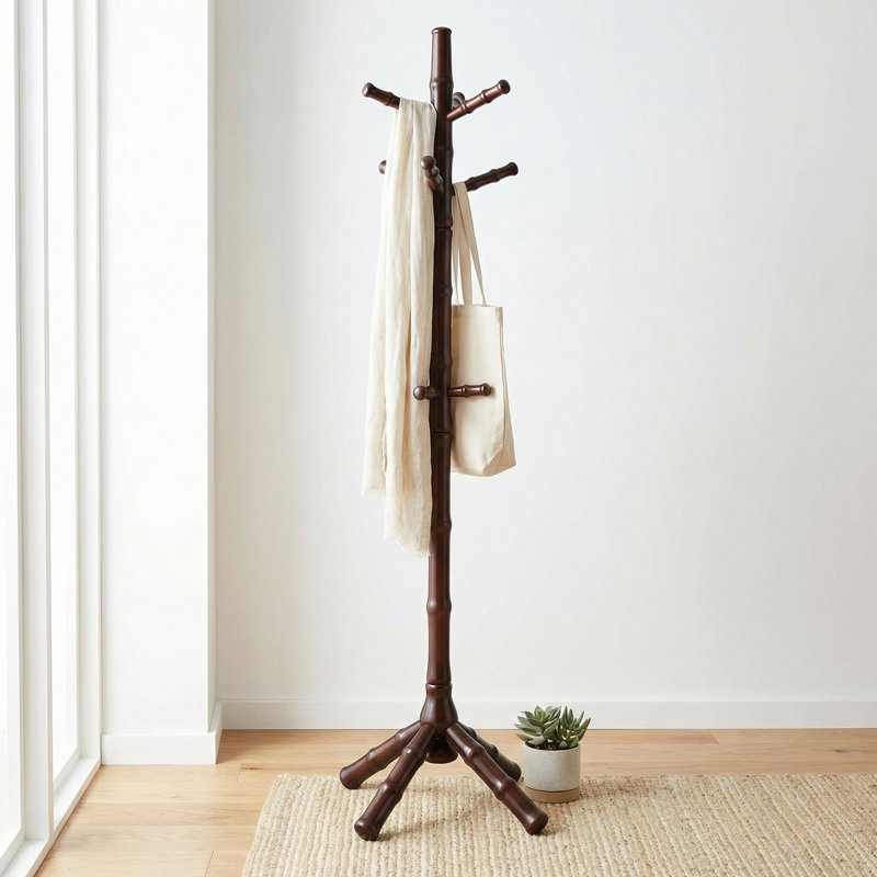 Schlusser Solid Wood Freestanding Coat Rack, Mahogany