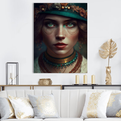 Edora, femme bohémienne rétro aux yeux bleus I sur toile