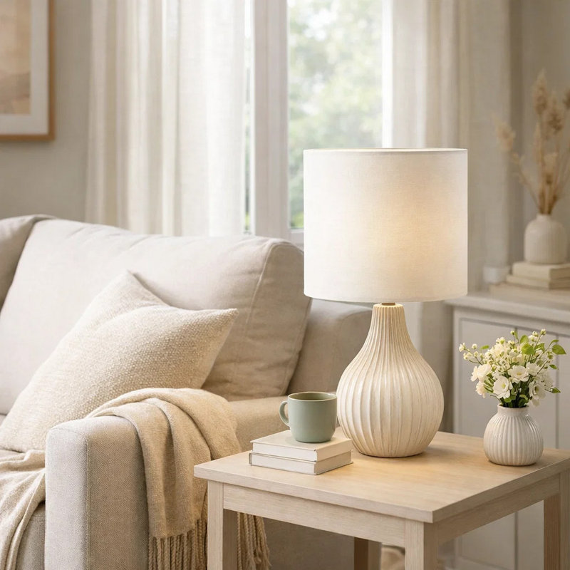 Lighting, 16"h, Table Lamp, Resin, Ivory / Cream Shade, Contemporary, Blanc