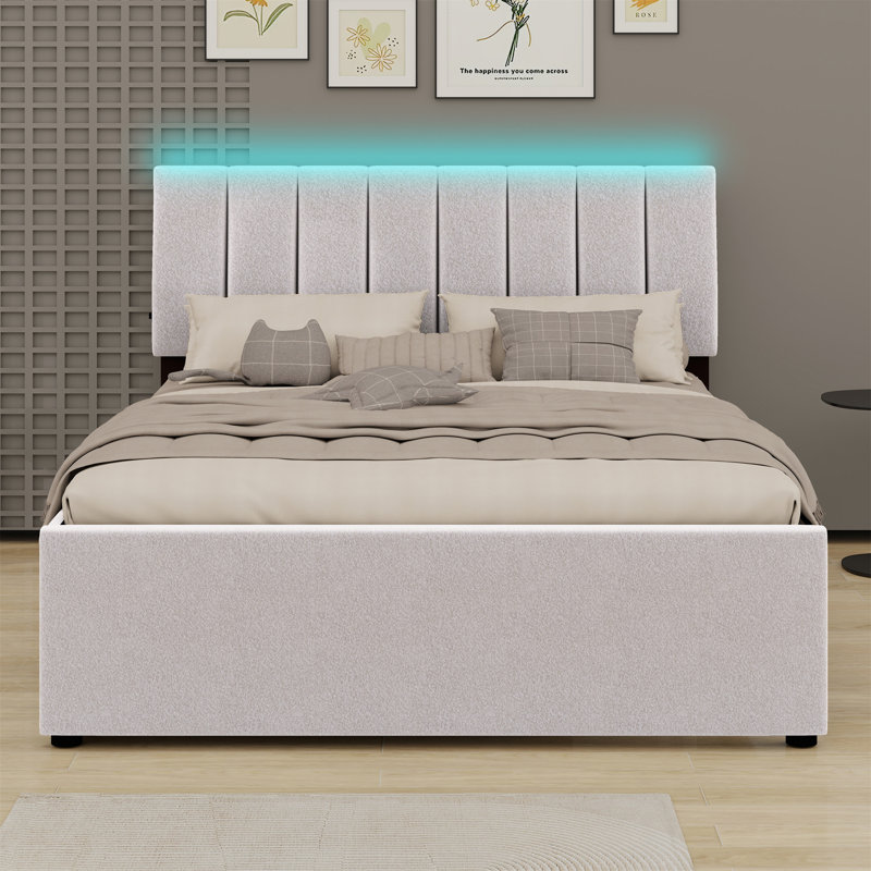 Lit plateforme tapissier avec lit gigogne, Beige