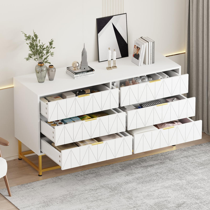 Commode 6 tiroirs en tissu, Blanc