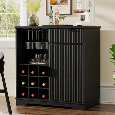 Fluted Coffee Bar Cabinet, Modern Liquor Cabinet With Glass Holder & Wine Rack, Wine Bar Cabinets With Storage, Buffet Sideboard For Living Room, Kitc by Wrought Studio