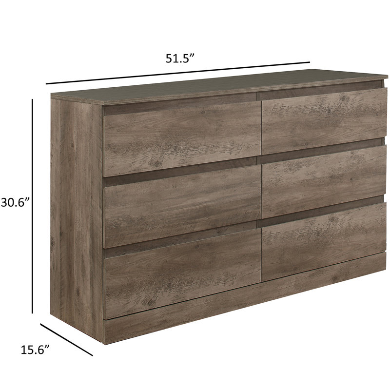 51.5'' W 6 - Drawer Dresser, Gray Oak