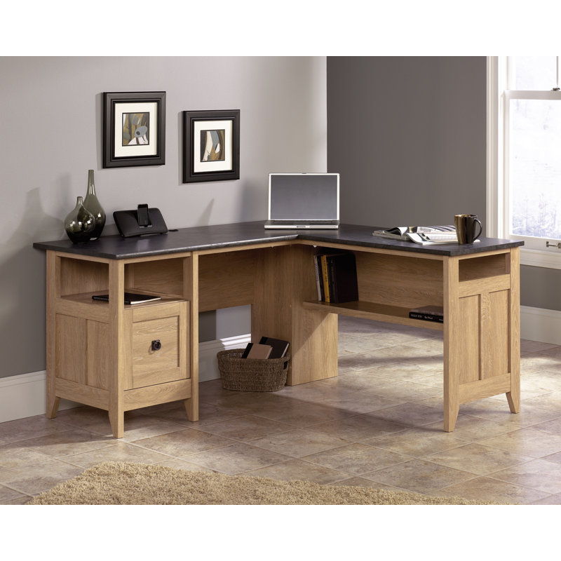 August Hill  L-Desk, Black/Brown