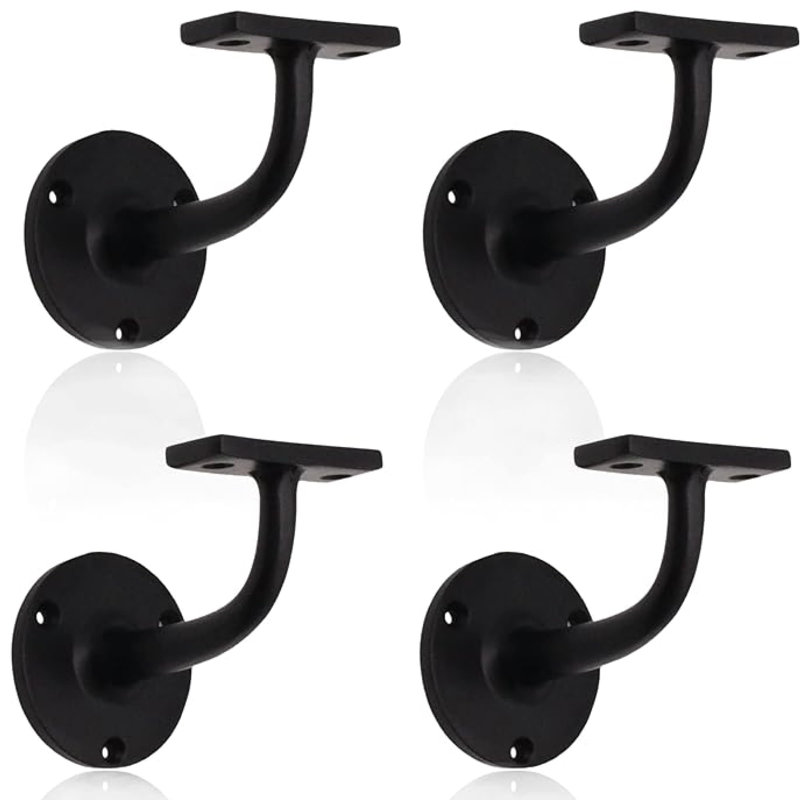 Matte Black Handrail Brackets For Stair Railings Wood And Steel Handrails - 4 Pack