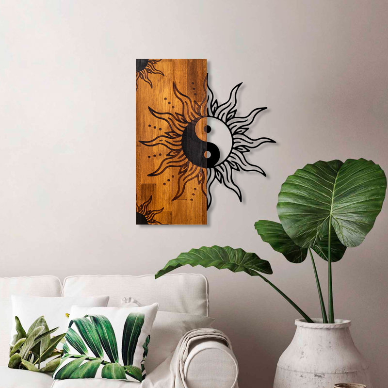 Elegant Decorative Wooden Wall Accessory, Walnut & Black, 19.7 x 22.8 x 1.2 inches | 100% Real Wood (Thickness: 1.2 inches) & Sturdy Metal (Thickness: 0.06 inches) | Unique Design, Perfect for Modern Home Décor