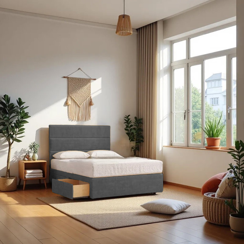 Upholstered Bed with Mattress, Charcoal, Super King (6')