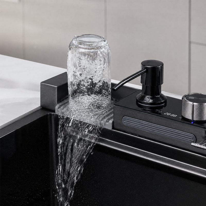 29.5'' L Single Bowl Stainless Steel Kitchen Sink, Black