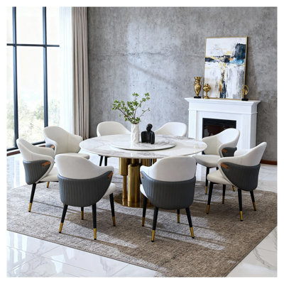 Ensemble de table de salle à manger 59 po 59 po avec plateau tournant 360 ° et 4 chaises modernes, table de cuisine en pierre frittée de luxe avec base dorée