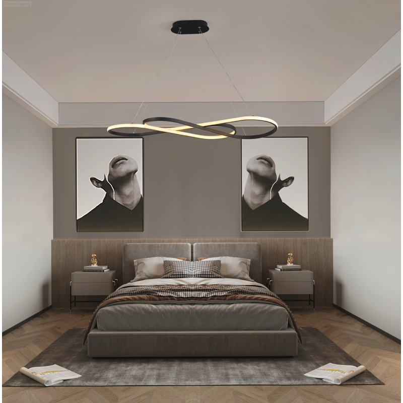 Modern LED Pendant Light Dimmable Infinity Design Hanging Ceiling Fixture Black