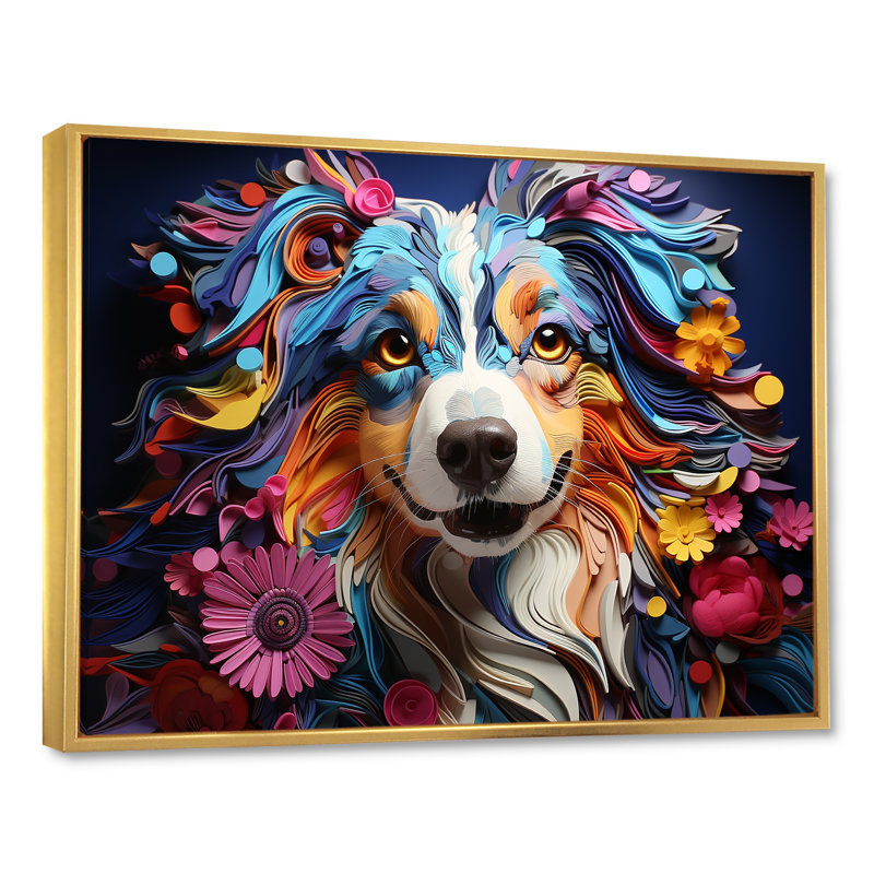 Chien berger australien Allure II, L 40 po x H 30 po x P 1,5 po, Cadre flottant doré
