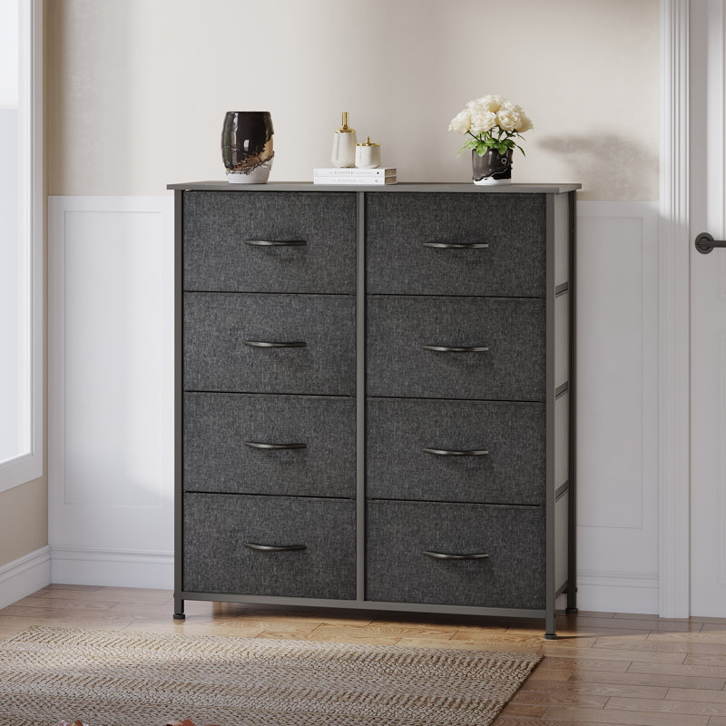 Commode double 8 tiroirs Hou, Gris / Noir