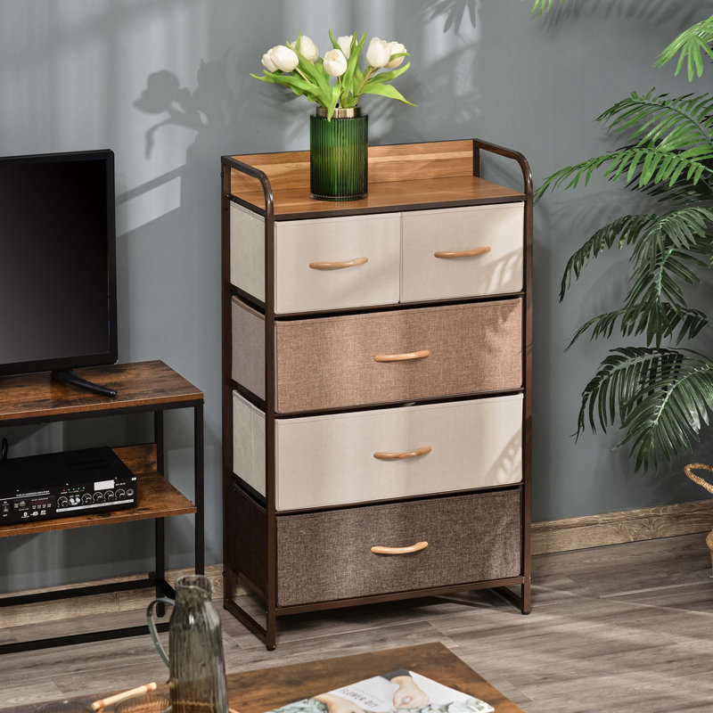 5-Drawer Fabric Dresser Tower with Steel Frame for Hallway,wood, Brown