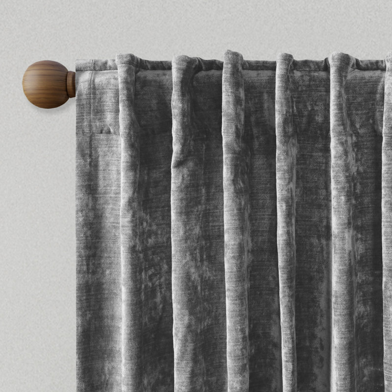 Eliava Textured Velvet Room Darkening Single Curtain Panel, Dark Grey, 52" W x 84" L
