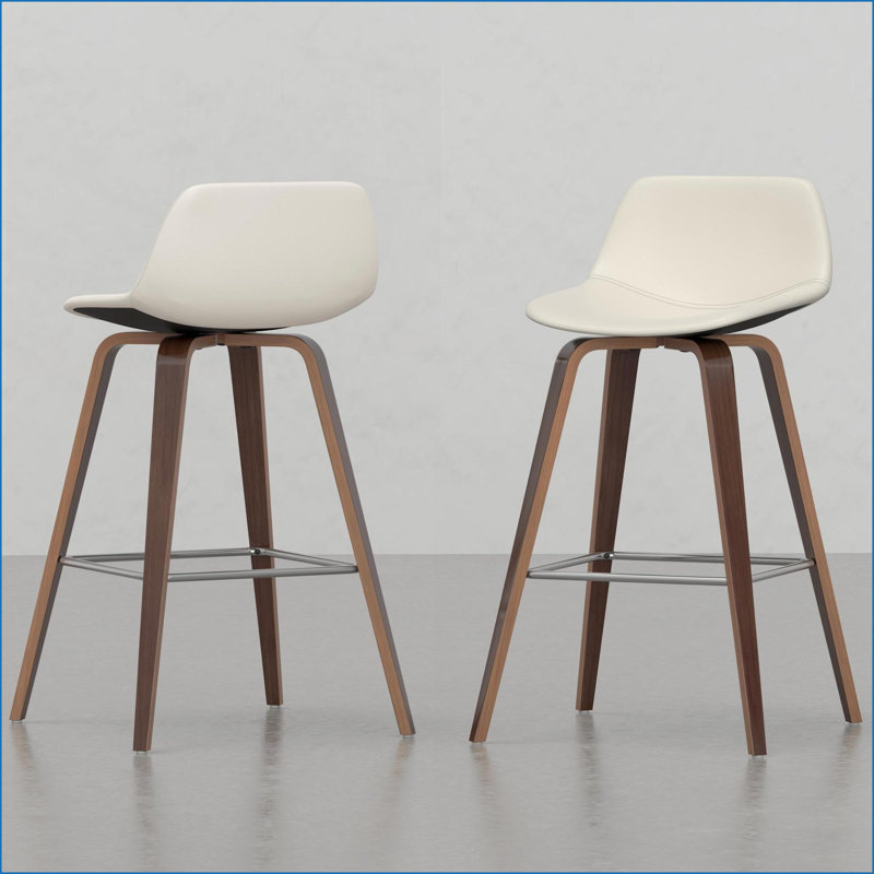 Ensemble de 2 tabourets à hauteur de comptoir Mid-Century Modern Bentwood pour cuisine / bar, similicuir crème | Crème | Similicuir