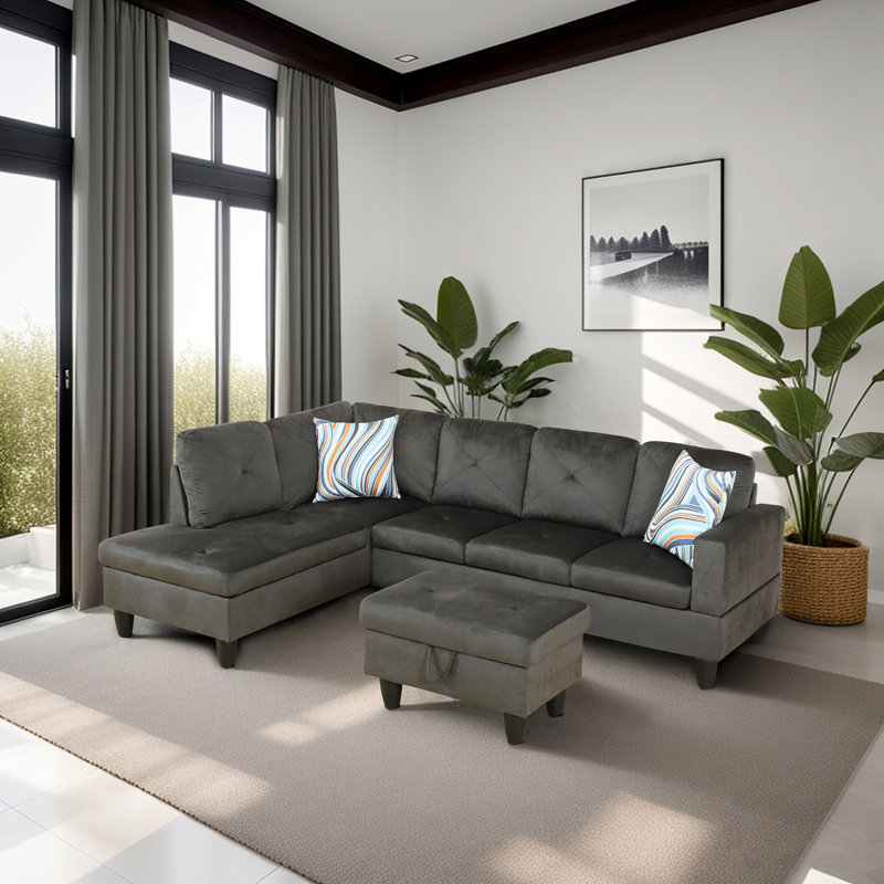 Museville 3-Piece Living Room Sofa Set, Beige, Black