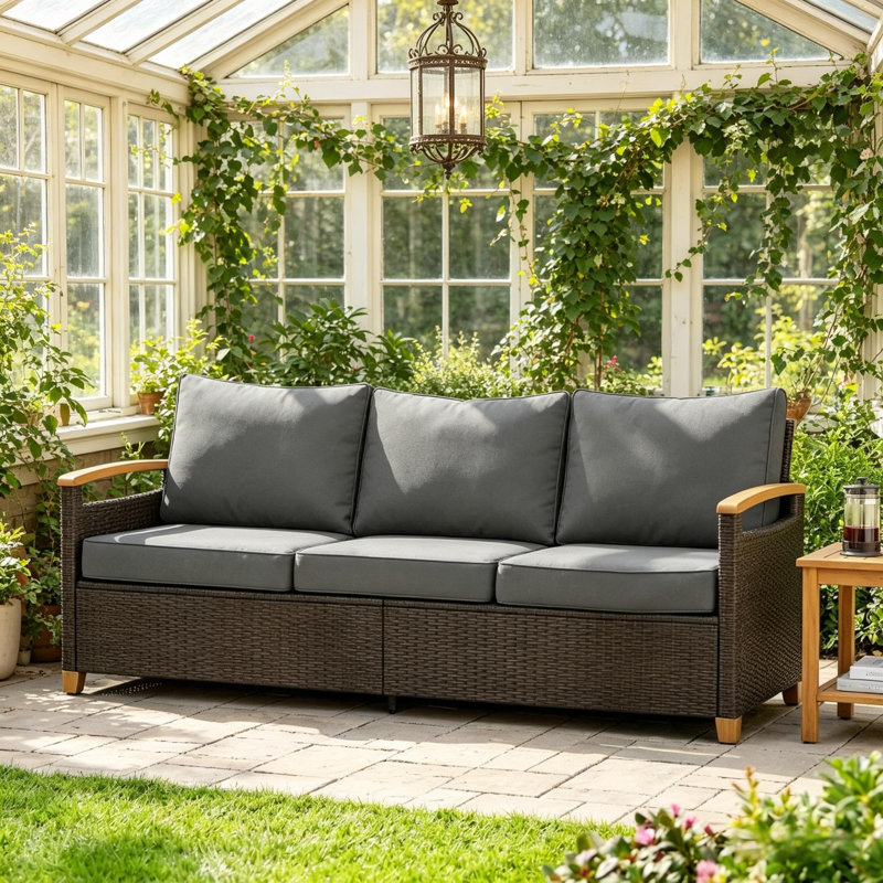 Canapé de patio en osier avec coussin, Gris