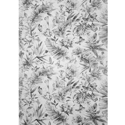 Philipp Plein Abstract Floral White Gray Silver Metallic Tropical Textured Butterfly Wallpaper