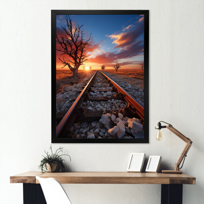 " Railway Track In Sunset Landscape "
