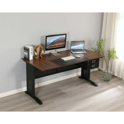 Bureau d'ordinateur, bureau de 63 pouces, bureau de jeu à 2 tiroirs pour bureau personnel, bureau, bureau simple moderne, structure en métal