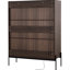 Armoire à DEL avec porte en verre trempé. Moderne minimaliste pour le salon, le bureau et le bureau. 4 tablettes réglables, 2 tiroirs, pieds en métal, présentoir lumineux noir et noyer foncé trempé. Style-357463503