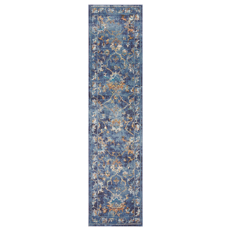 Madrid Blue/Gray/Gold Floral Traditional Indoor Performance Area Rug