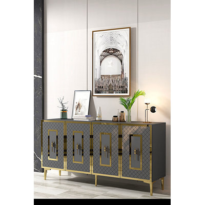 Adams Modern Console Table, Anthracite & Gold, 59.1 x 29.5 x 12.6 inches | 100% Melamine Coated Particle Board, Thickness: 0.7 inches | Wall-Mountable with Numerous Shelves, Stylish Geometric Design for Glam Home Decor