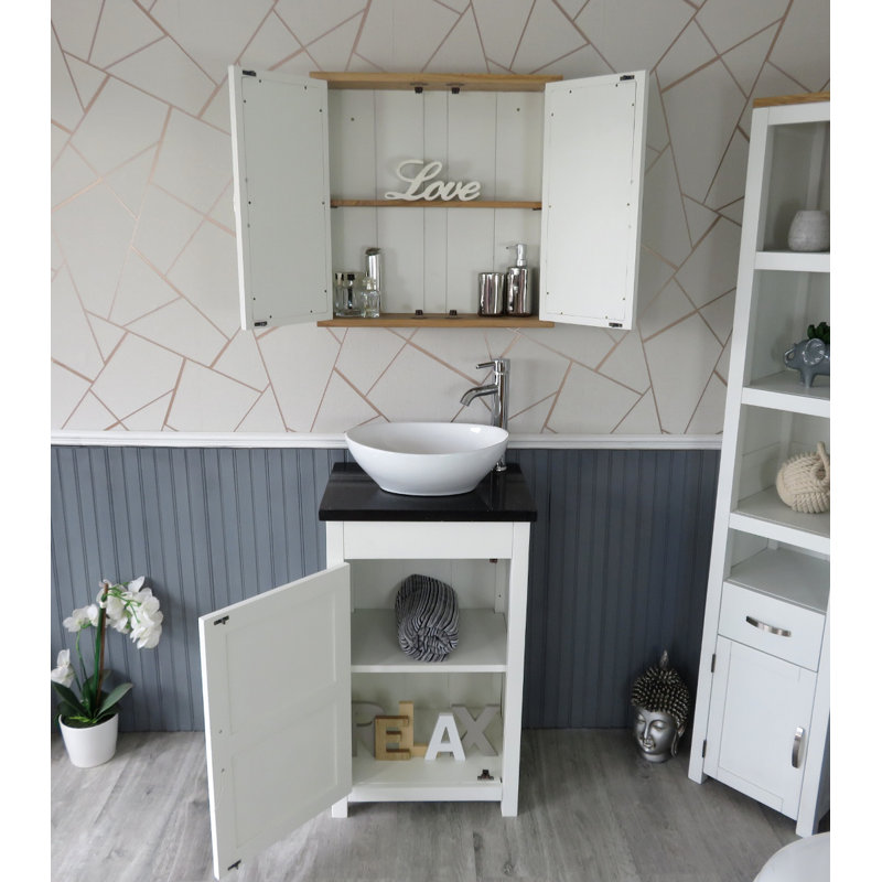 Scully 515 mm Freestanding Cloakroom Vanity, Black Quartz, White