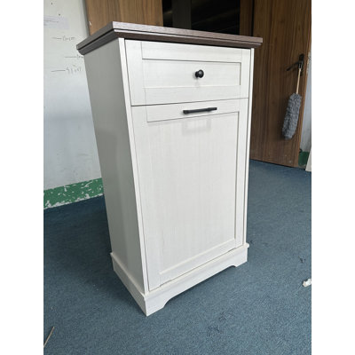 Armoire poubelle de cuisine autoportante 10 gallons avec tiroir escamotable et support dissimulé pour animaux de compagnie, blanc antique