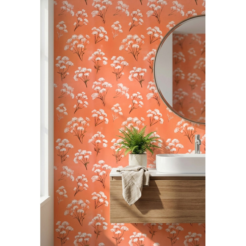 Papier peint floral amovible moderne orange, Non tissé, non collé