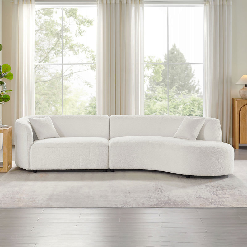 Ensemble de 2 pièces de canapé de salon de luxe de style moderne avec revêtement courbé et méridienne, canapé modulaire faisant face à la droite, canapé Boucle, blanc