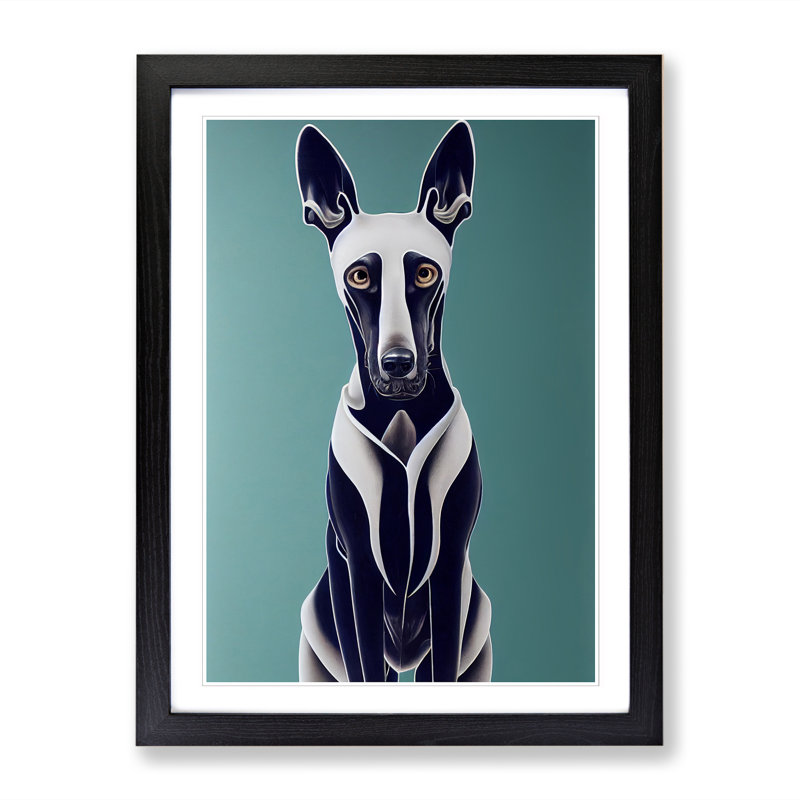 Greyhound Portrait - Picture Frame Print, Black, 64cm H x 46cm W x 2cm D