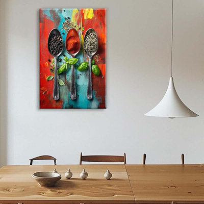 Wall Art Colorful Spices Seasoning On Spoon Picture Print Abstract Contemporary.