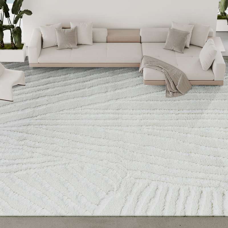 Wool Abstract Area Rug in Ivory, Rectangle 6' x 9'