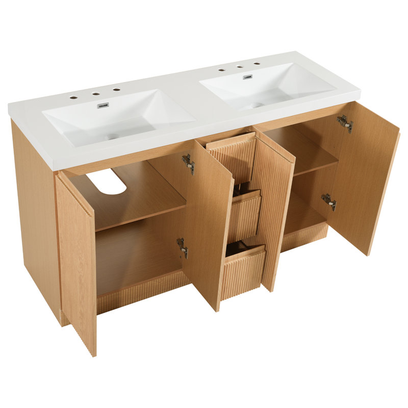 Meuble-lavabo double autoportant double transitionnel avec éviers SMC et rangement à fermeture en douceur DualWave